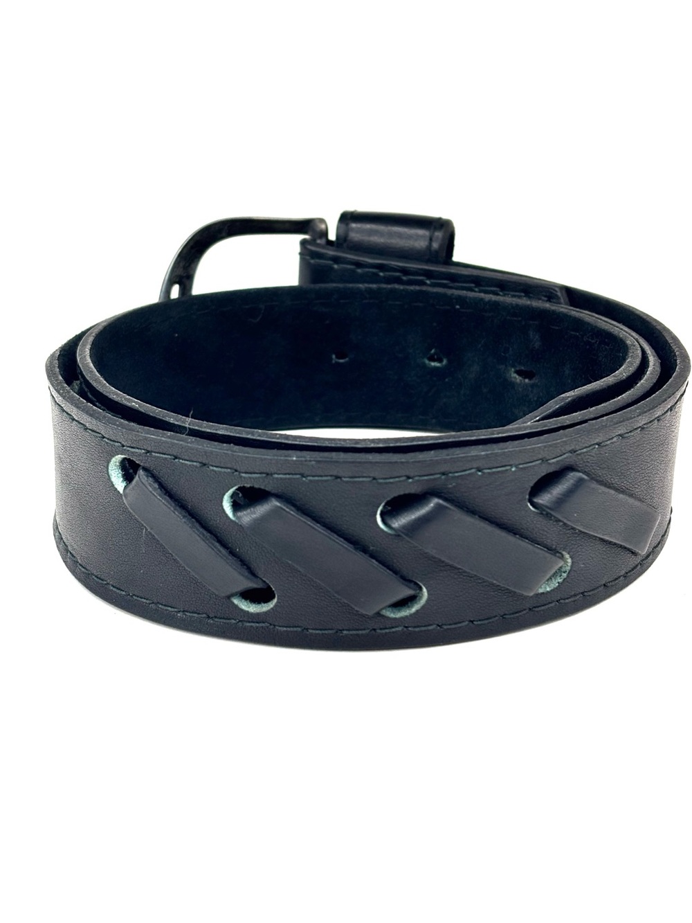 Vintage Black Leather 80’s / 90’s Biker Moto Punk Woven Detail Belt Unisex M/L